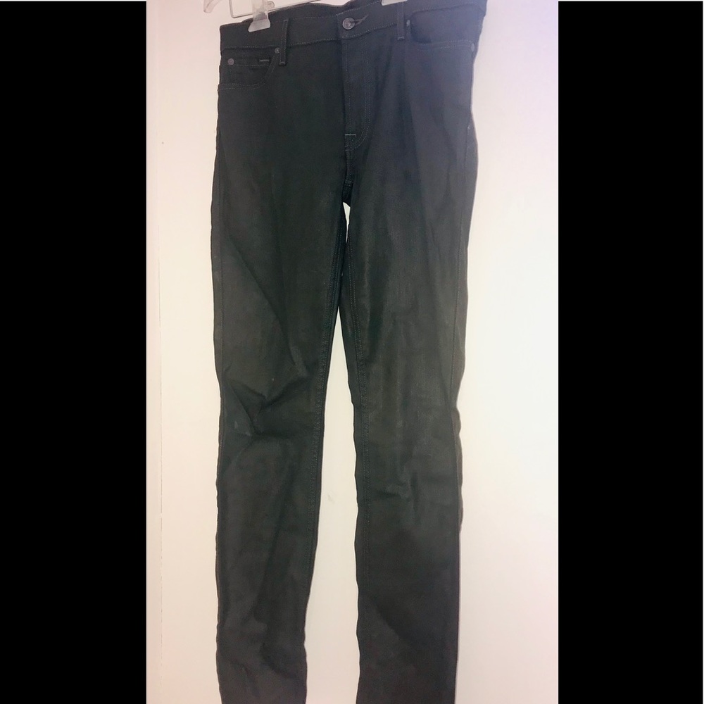 7 For All Mankind skinny jeans w/ green shiny fab